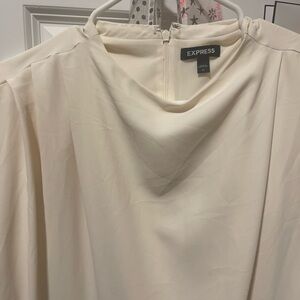 Express cream midi dress draped front short sleeved zip back xl